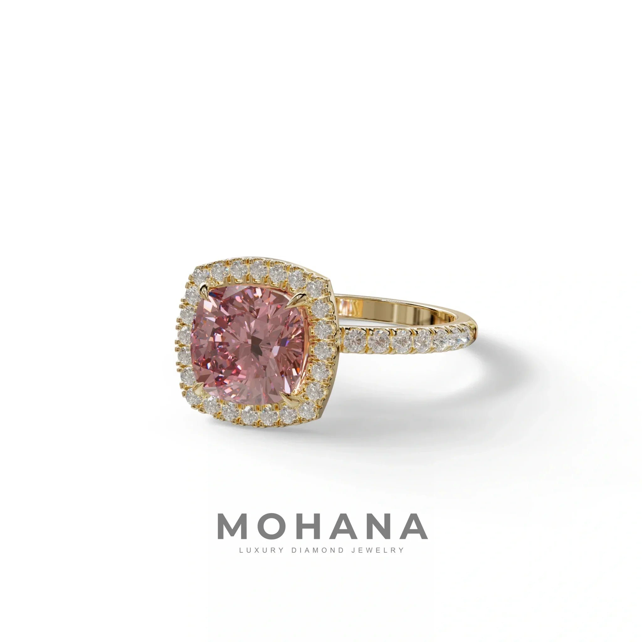Pink Cushion Cut Halo & Pave Lab Grown Diamond Engagement Ring - Rosa