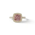 Pink Cushion Cut Halo & Pave Lab Grown Diamond Engagement Ring - Rosa - 2 Carat / 10K Solid Gold / Yellow Gold