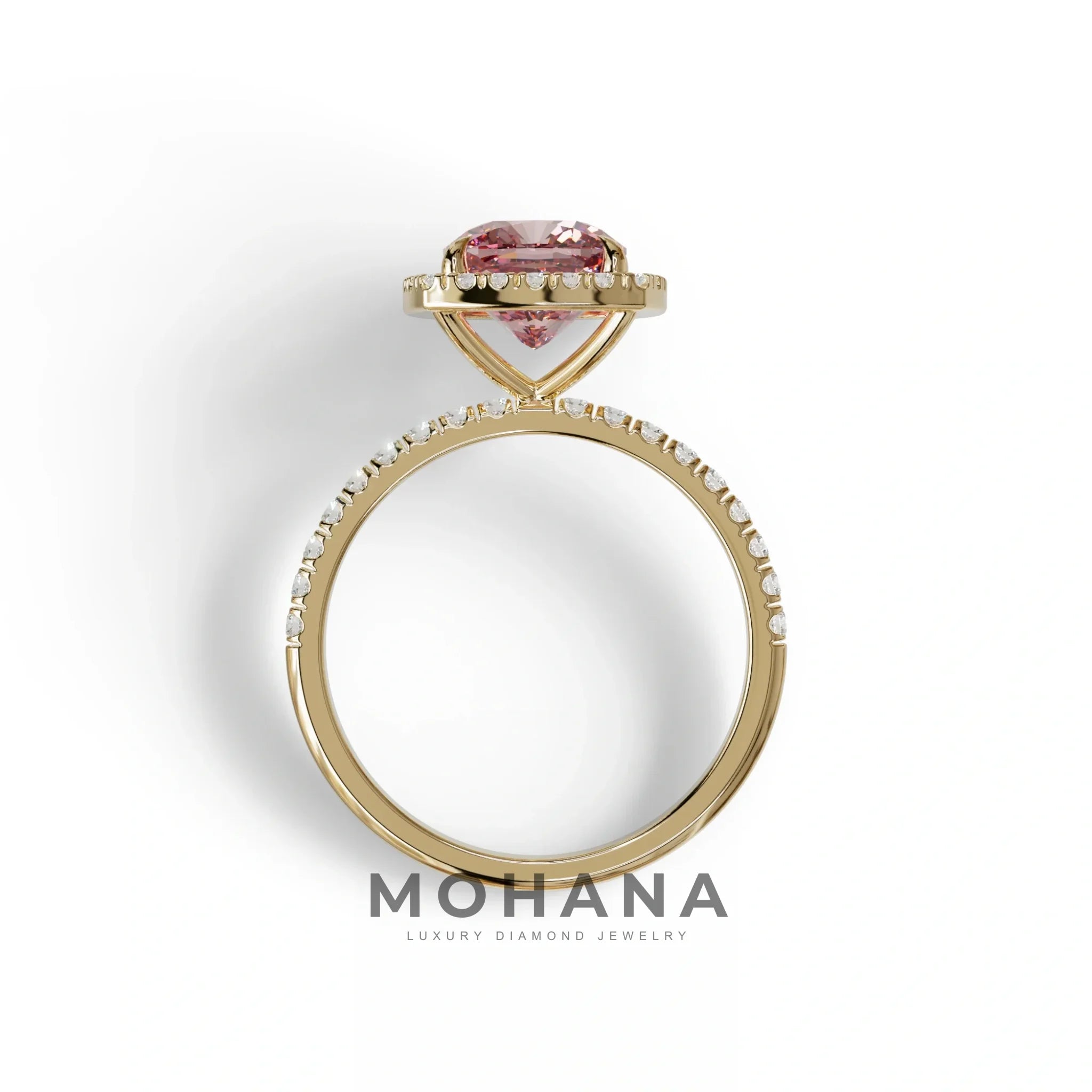 Pink Cushion Cut Halo & Pave Lab Grown Diamond Engagement Ring - Rosa