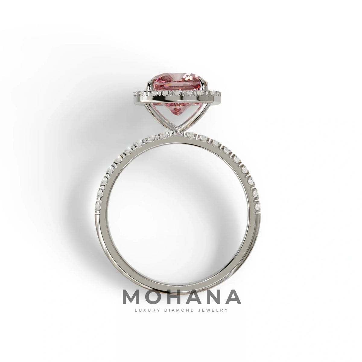 Pink Cushion Cut Halo & Pave Lab Grown Diamond Engagement Ring - Rosa