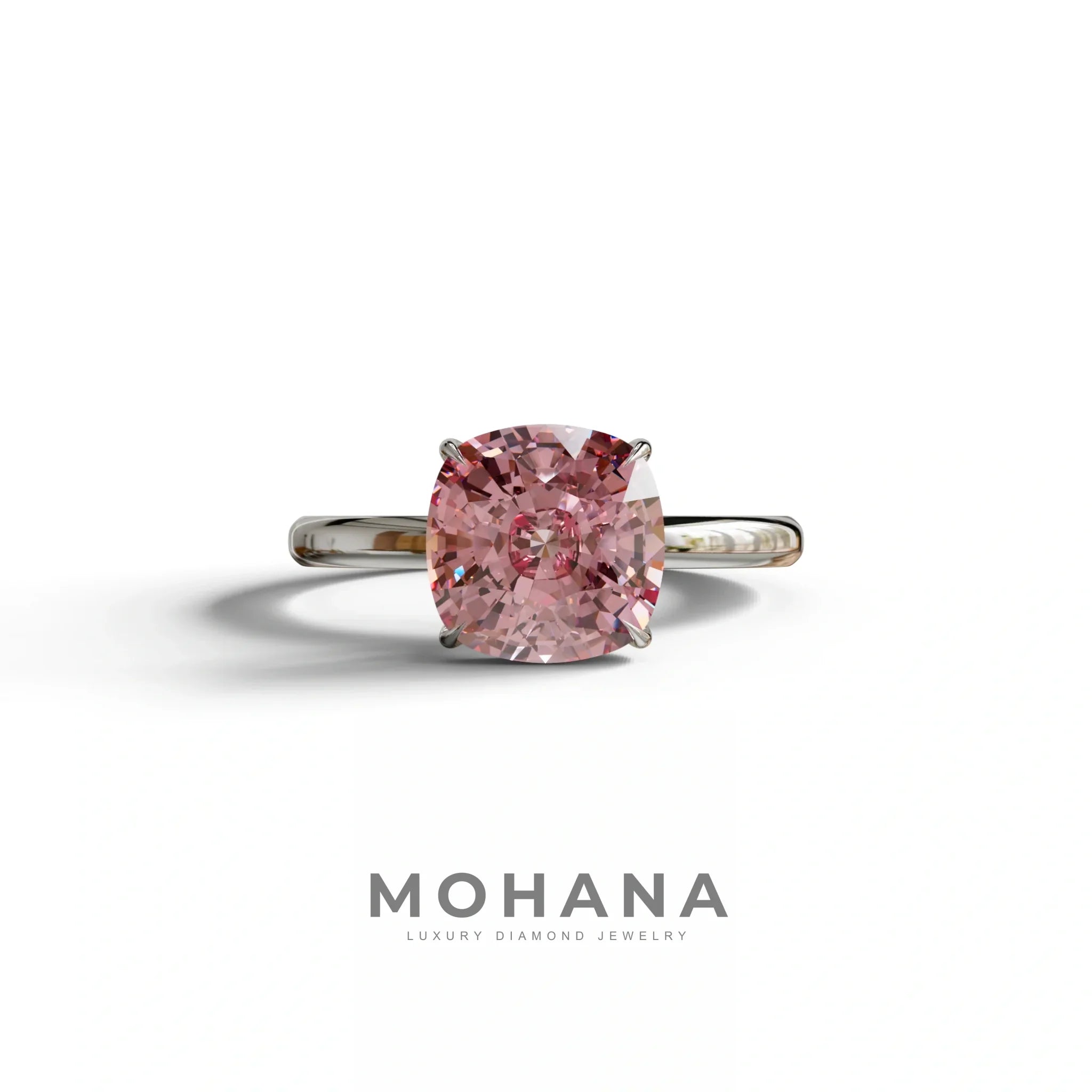 Pink Cushion Cut Solitaire Lab Grown Diamond Engagement Ring - Mesmera - 2 Carat / 10K Solid Gold / White Gold