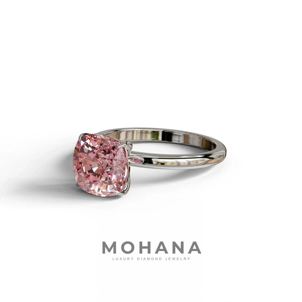 Pink Cushion Cut Solitaire Lab Grown Diamond Engagement Ring - Mesmera