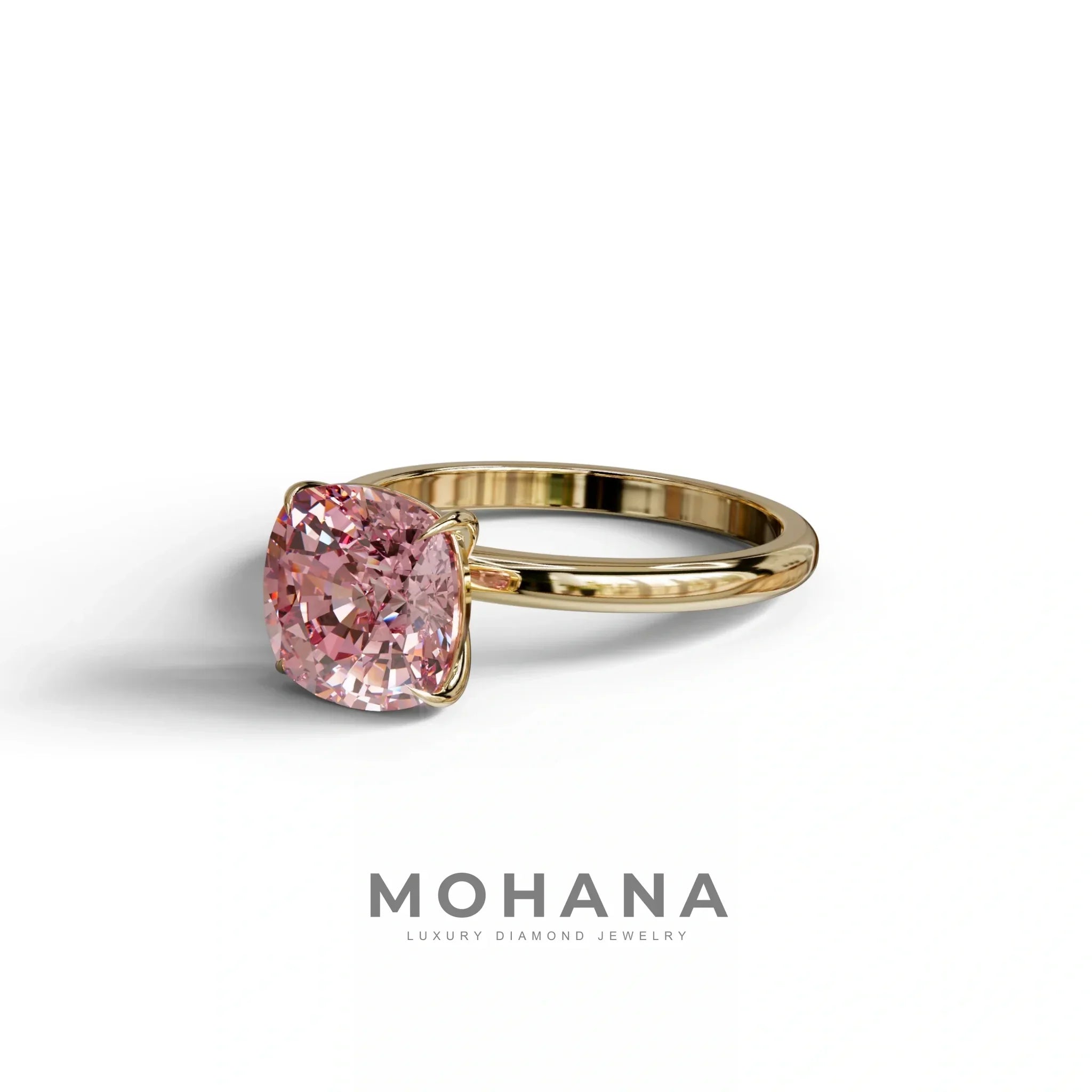 Pink Cushion Cut Solitaire Lab Grown Diamond Engagement Ring - Mesmera