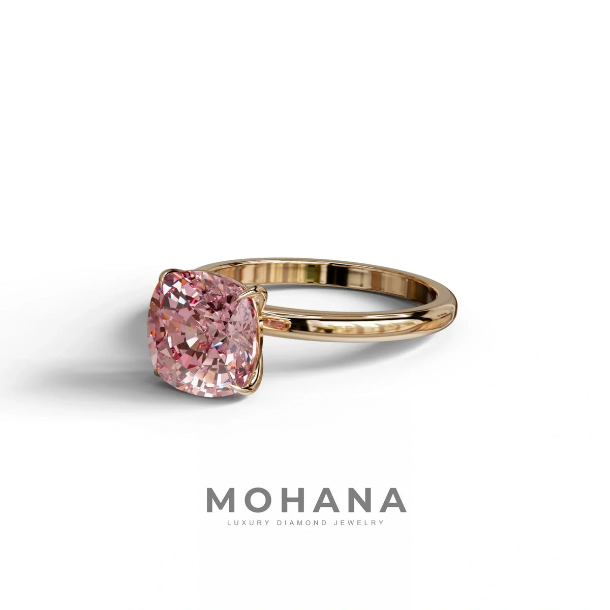 Pink Cushion Cut Solitaire Lab Grown Diamond Engagement Ring - Mesmera