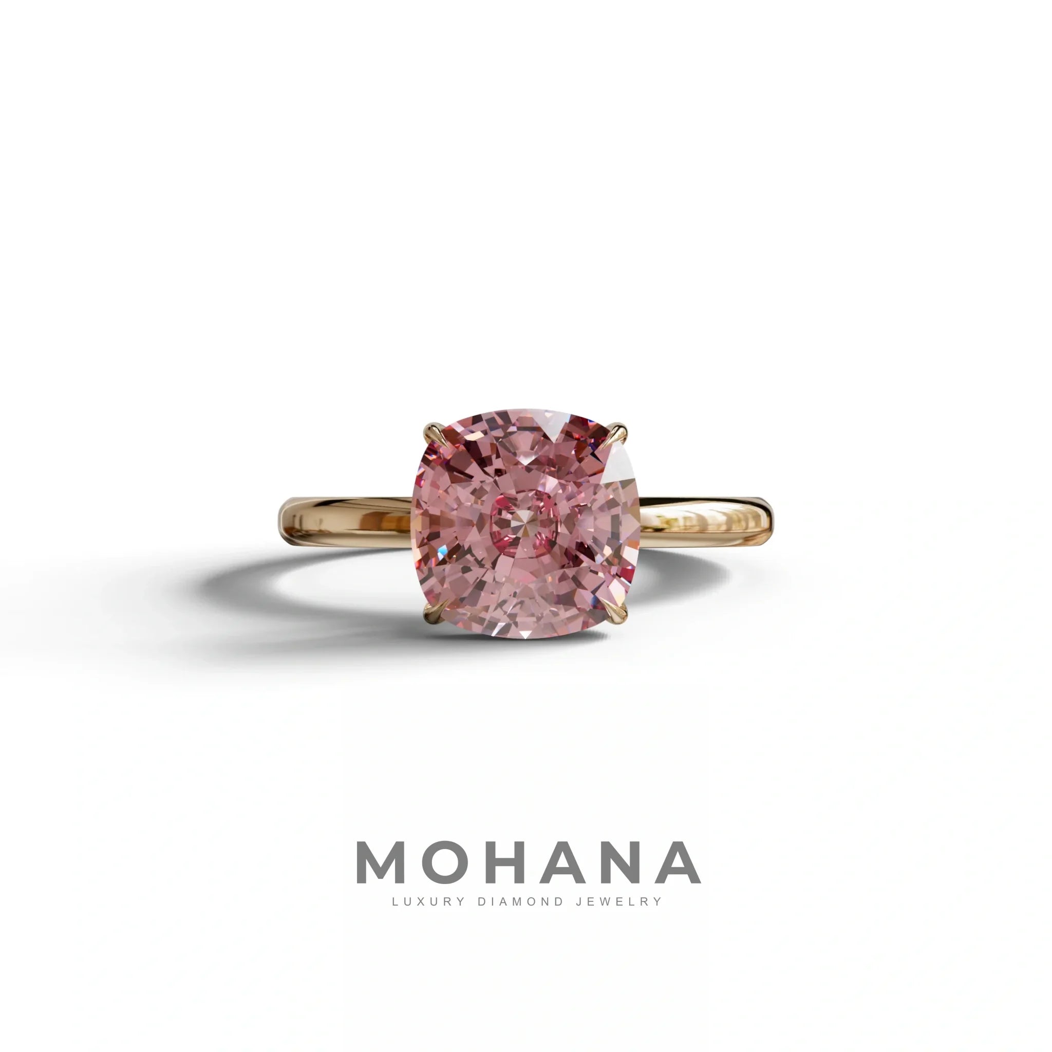 Pink Cushion Cut Solitaire Lab Grown Diamond Engagement Ring - Mesmera - 2 Carat / 10K Solid Gold / Rose Gold