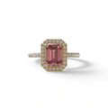 Pink Emerald Cut Halo & Pave Lab Grown Diamond Engagement Ring - Viola - 2 Carat / 10K Solid Gold / Yellow Gold