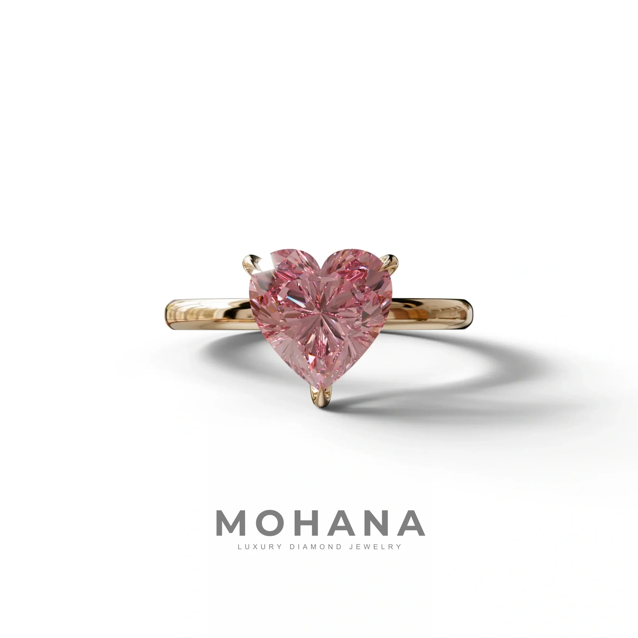 Fancy Pink Heart Cut Solitaire Lab Grown Diamond Engagement Ring - Mellow - 2 Carat / 10K Solid Gold / Rose Gold
