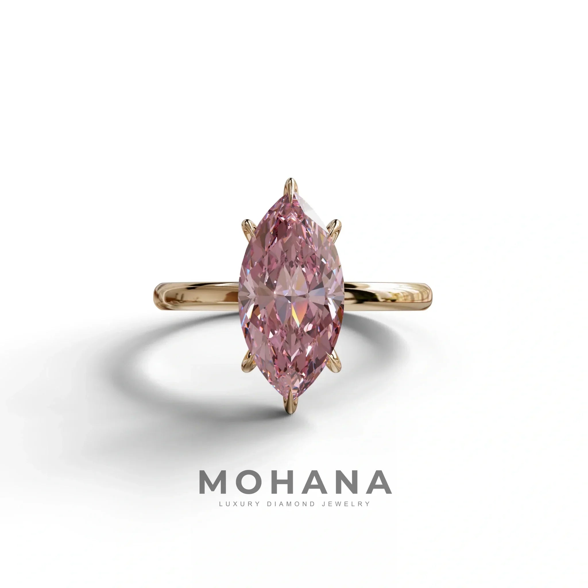 Fancy Pink Marquise Cut Solitaire Lab Grown Diamond Engagement Ring - Celestina - 2 Carat / 10K Solid Gold / Rose Gold