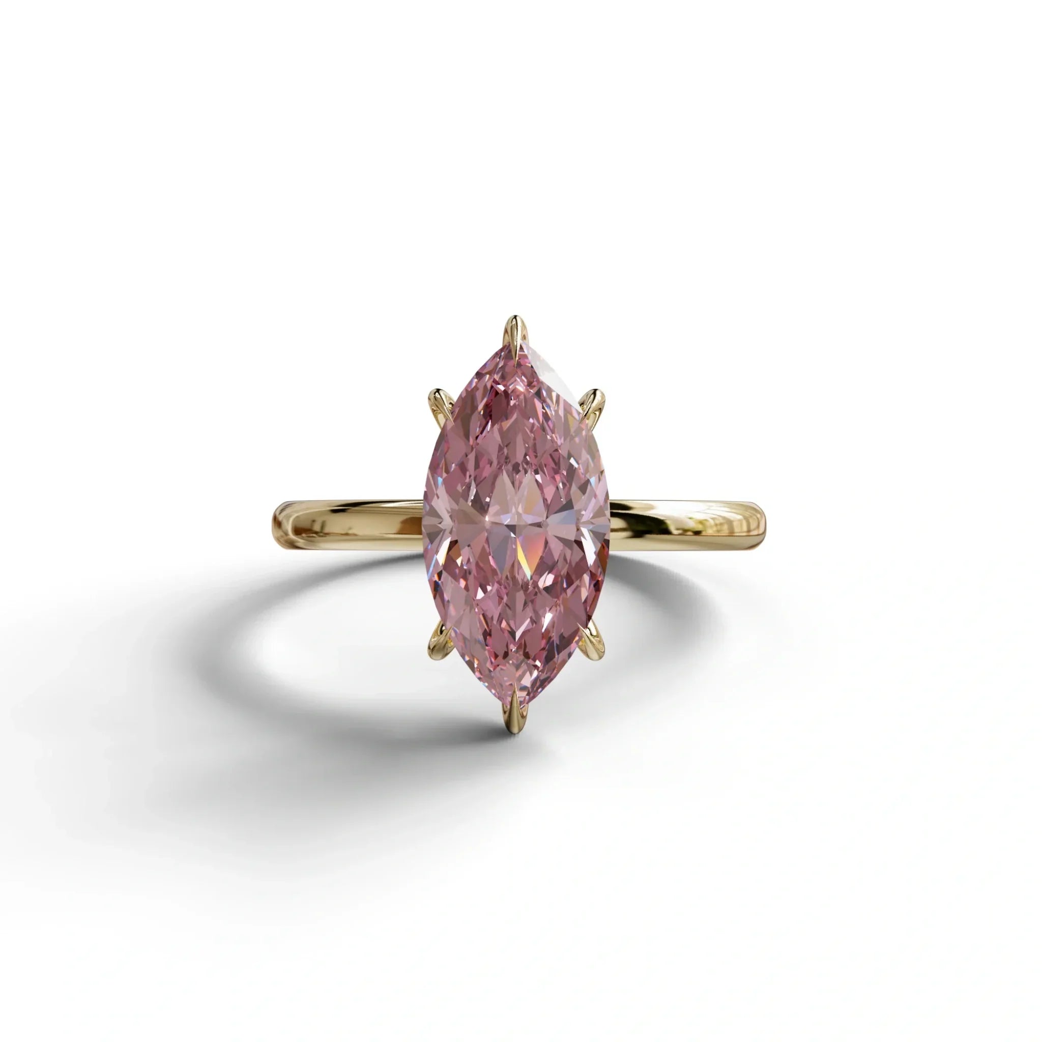 Fancy Pink Marquise Cut Solitaire Lab Grown Diamond Engagement Ring - Celestina - 2 Carat / 10K Solid Gold / Yellow Gold
