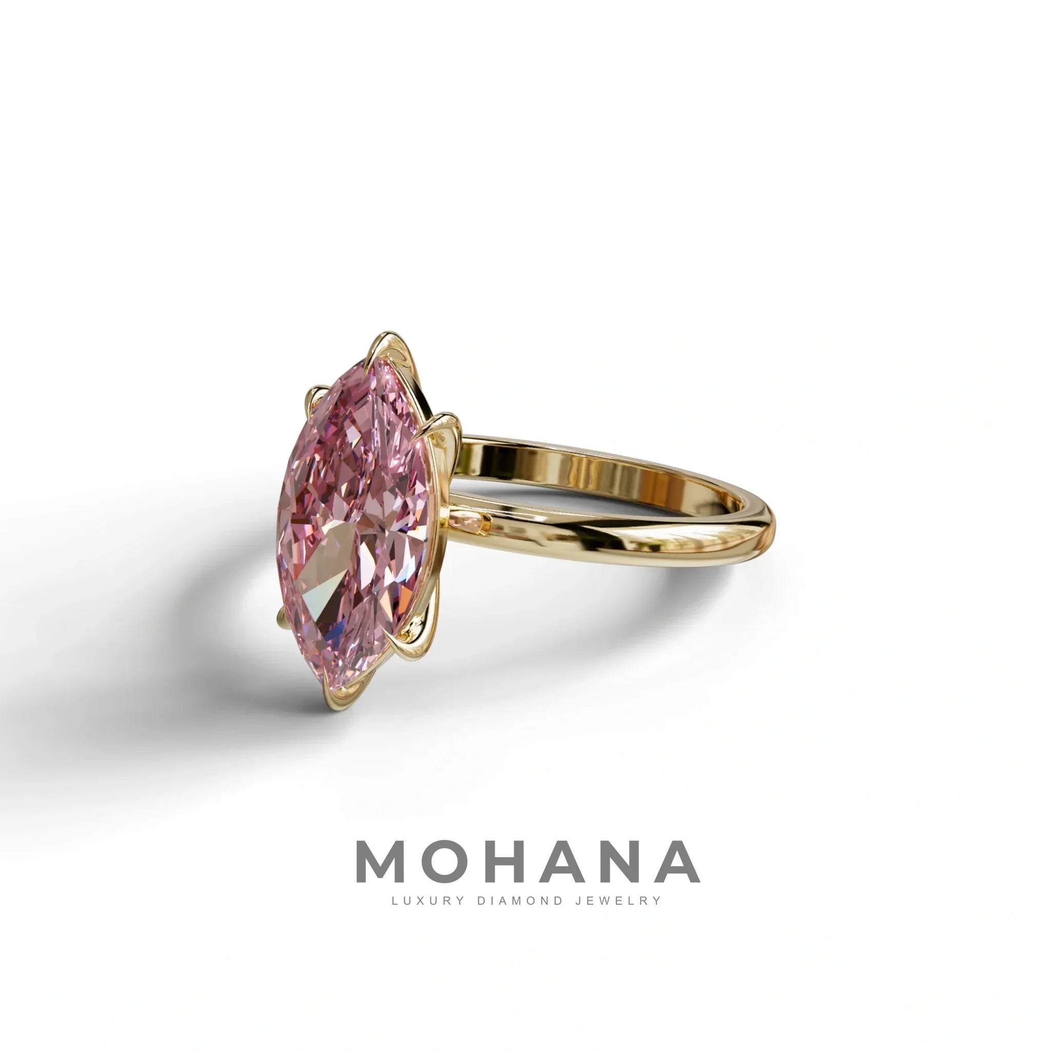 Fancy Pink Marquise Cut Solitaire Lab Grown Diamond Engagement Ring - Celestina