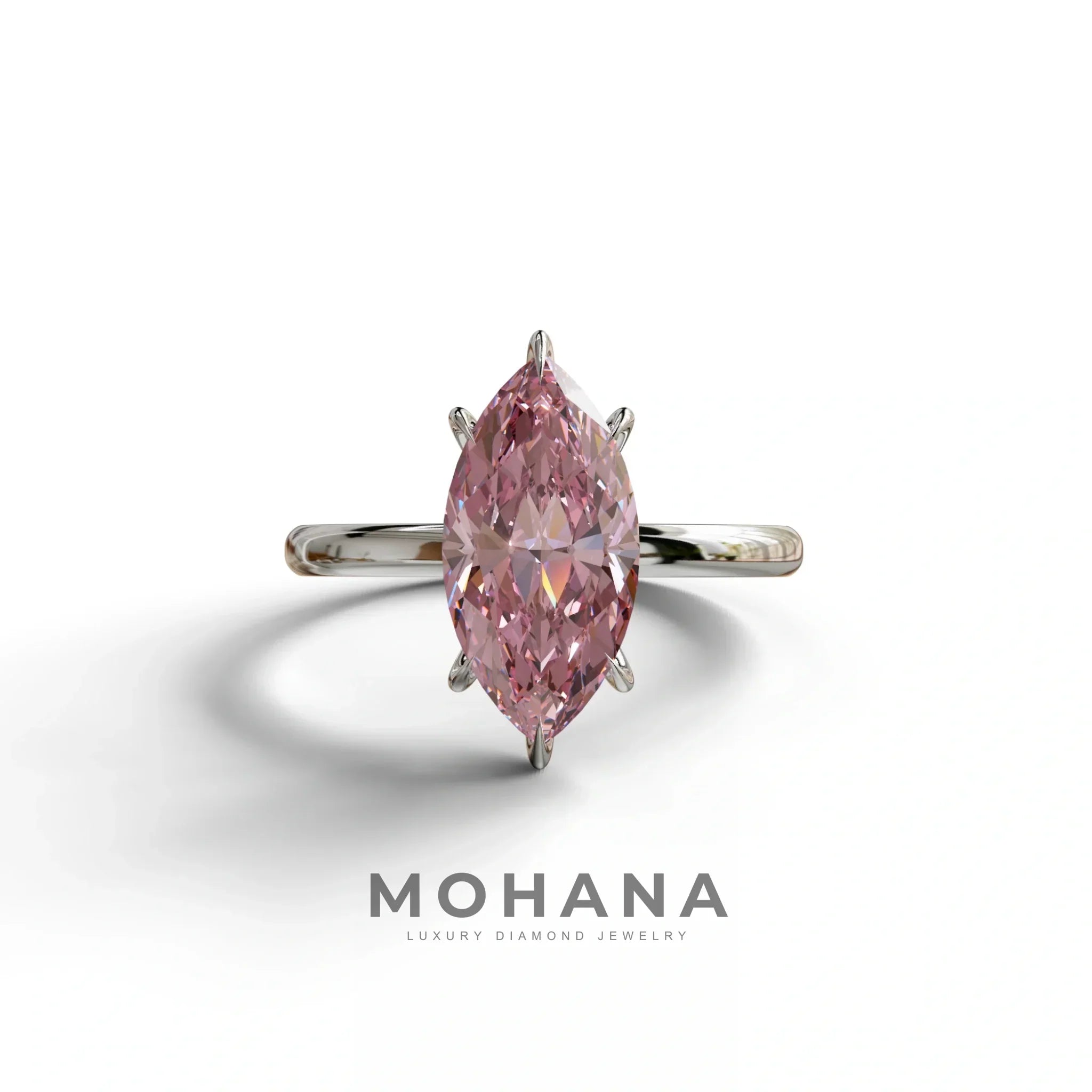 Fancy Pink Marquise Cut Solitaire Lab Grown Diamond Engagement Ring - Celestina - 2 Carat / 10K Solid Gold / White Gold