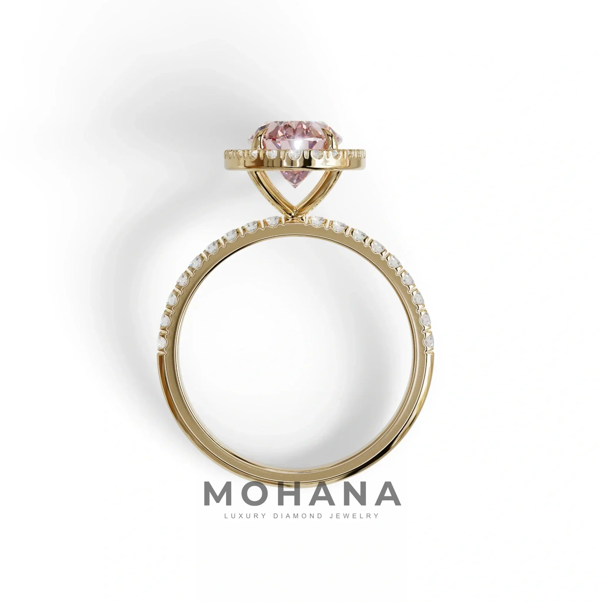Pink Oval Cut Halo & Pave Lab Grown Diamond Engagement Ring - AnnaBella