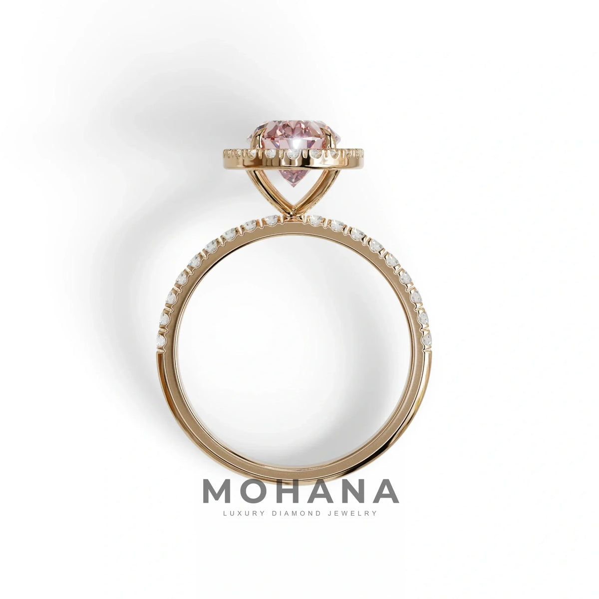 Pink Oval Cut Halo & Pave Lab Grown Diamond Engagement Ring - AnnaBella