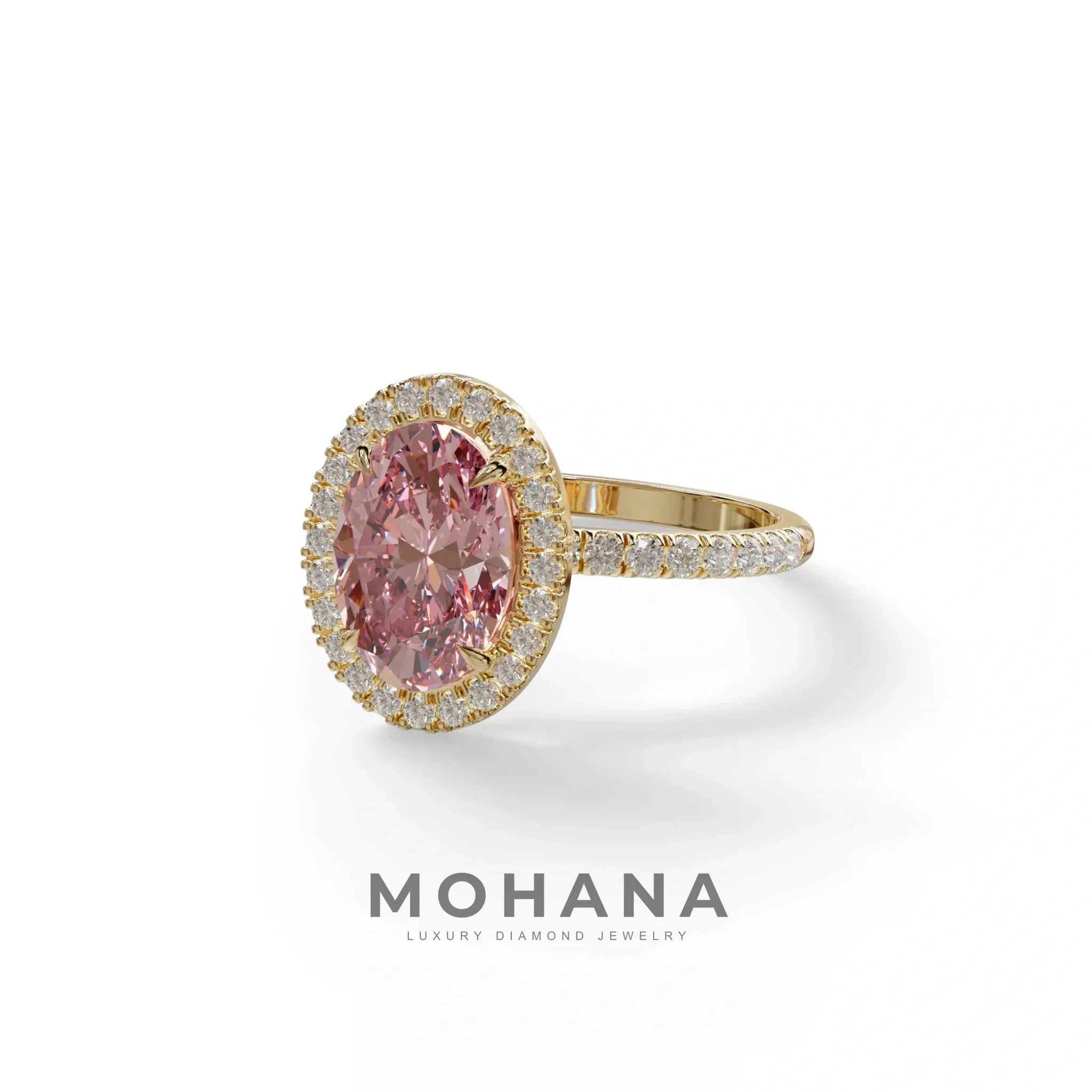 Pink Oval Cut Halo & Pave Lab Grown Diamond Engagement Ring - AnnaBella