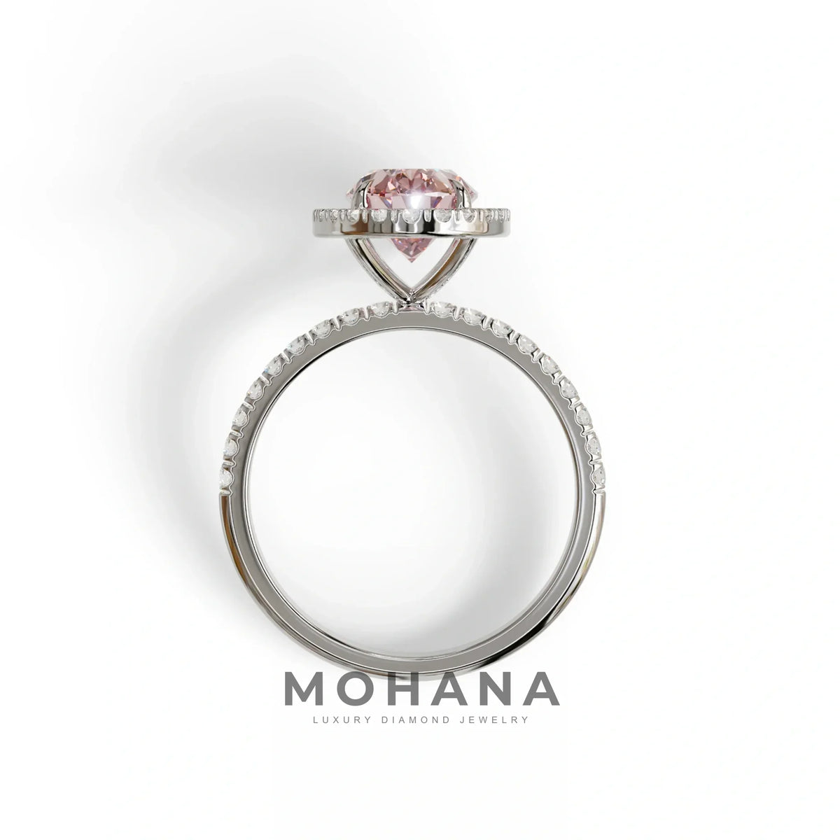Pink Oval Cut Halo & Pave Lab Grown Diamond Engagement Ring - AnnaBella