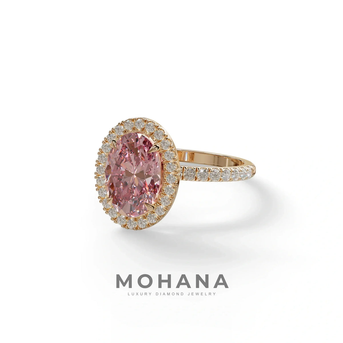 Pink Oval Cut Halo & Pave Lab Grown Diamond Engagement Ring - AnnaBella