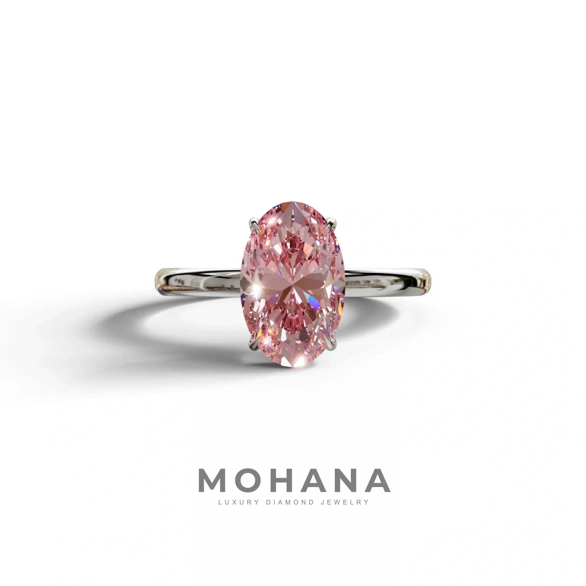 Pink Oval Cut Solitaire Lab Grown Diamond Engagement Ring - Curiosa - 2 Carat / 10K Solid Gold / White Gold