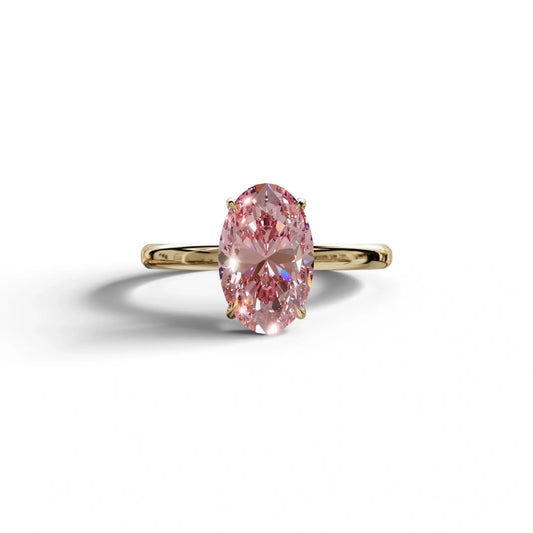 Pink Oval Cut Solitaire Lab Grown Diamond Engagement Ring - Curiosa - 2 Carat / 10K Solid Gold / Yellow Gold