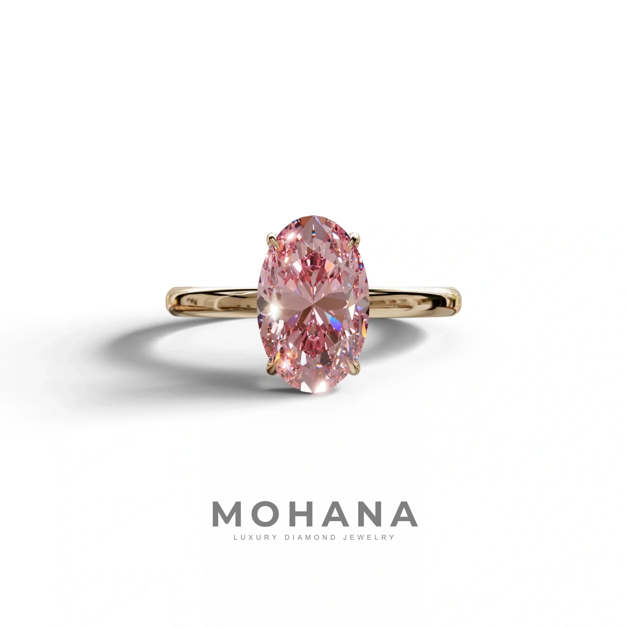 Pink Oval Cut Solitaire Lab Grown Diamond Engagement Ring - Curiosa - 2 Carat / 10K Solid Gold / Rose Gold