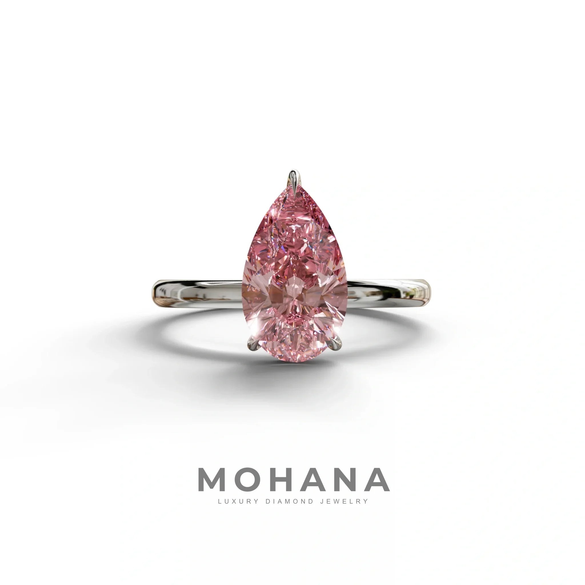 Fancy Pink Pear Cut Solitaire Lab Grown Diamond Engagement Ring - Maniola - 2 Carat / 10K Solid Gold / White Gold