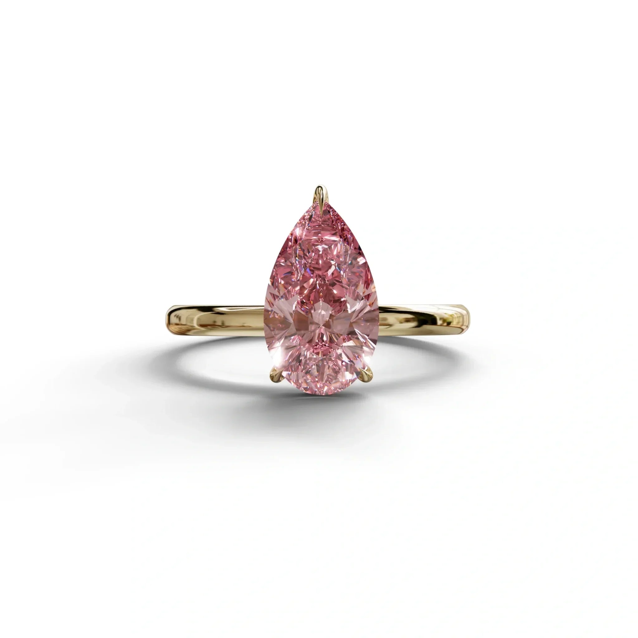 Fancy Pink Pear Cut Solitaire Lab Grown Diamond Engagement Ring - Maniola - 2 Carat / 10K Solid Gold / Yellow Gold