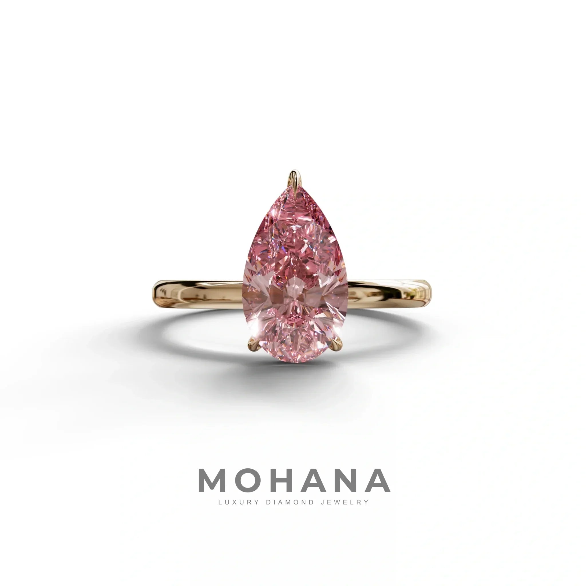 Fancy Pink Pear Cut Solitaire Lab Grown Diamond Engagement Ring - Maniola - 2 Carat / 10K Solid Gold / Rose Gold
