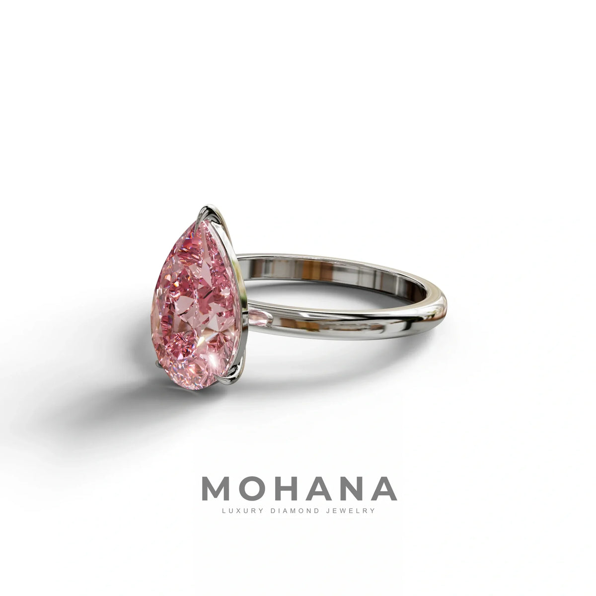 Fancy Pink Pear Cut Solitaire Lab Grown Diamond Engagement Ring - Maniola