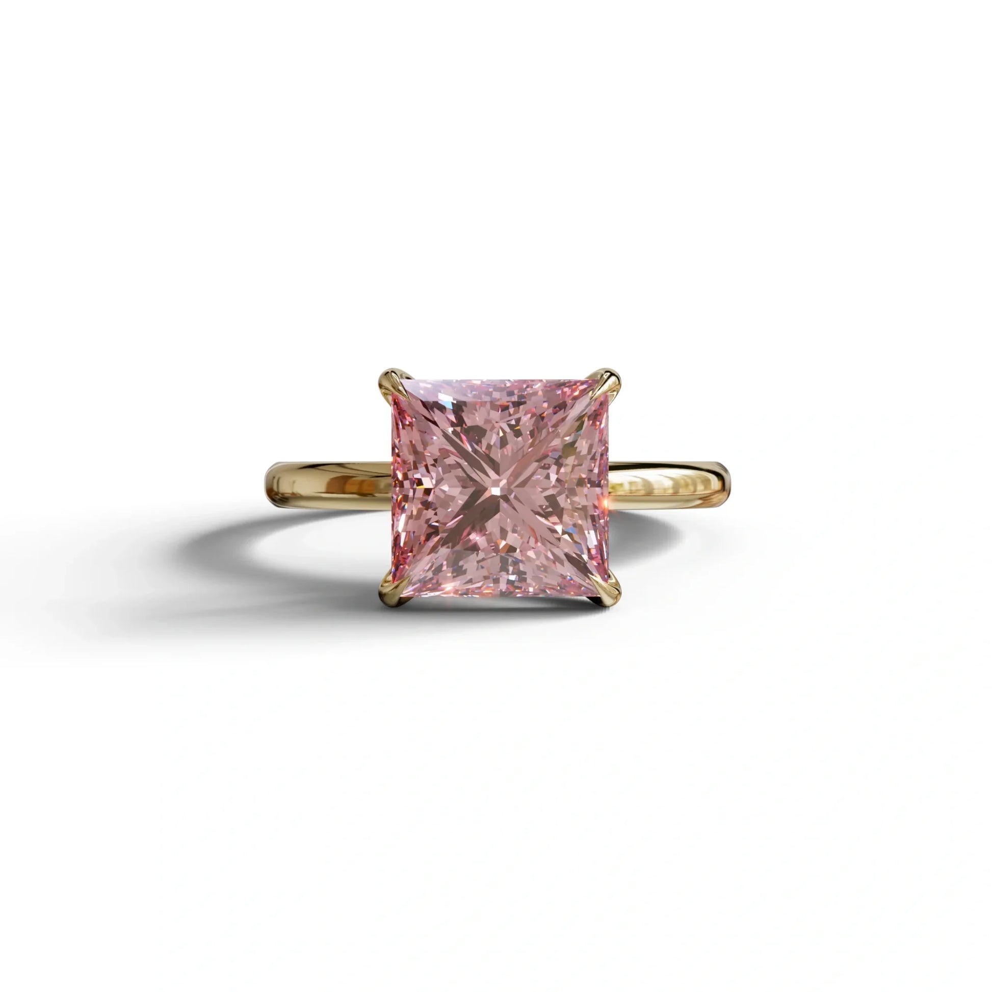 Pink Princess Cut Solitaire Lab Grown Diamond Engagement Ring - Speyeria - 2 Carat / 10K Solid Gold / Yellow Gold