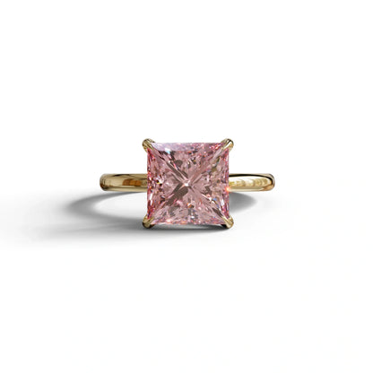 Pink Princess Cut Solitaire Lab Grown Diamond Engagement Ring - Speyeria - 2 Carat / 10K Solid Gold / Yellow Gold