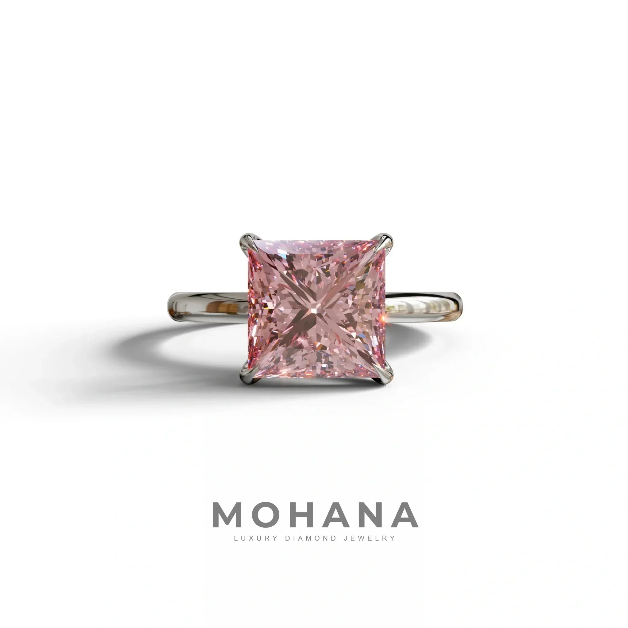 Pink Princess Cut Solitaire Lab Grown Diamond Engagement Ring - Speyeria - 2 Carat / 10K Solid Gold / White Gold