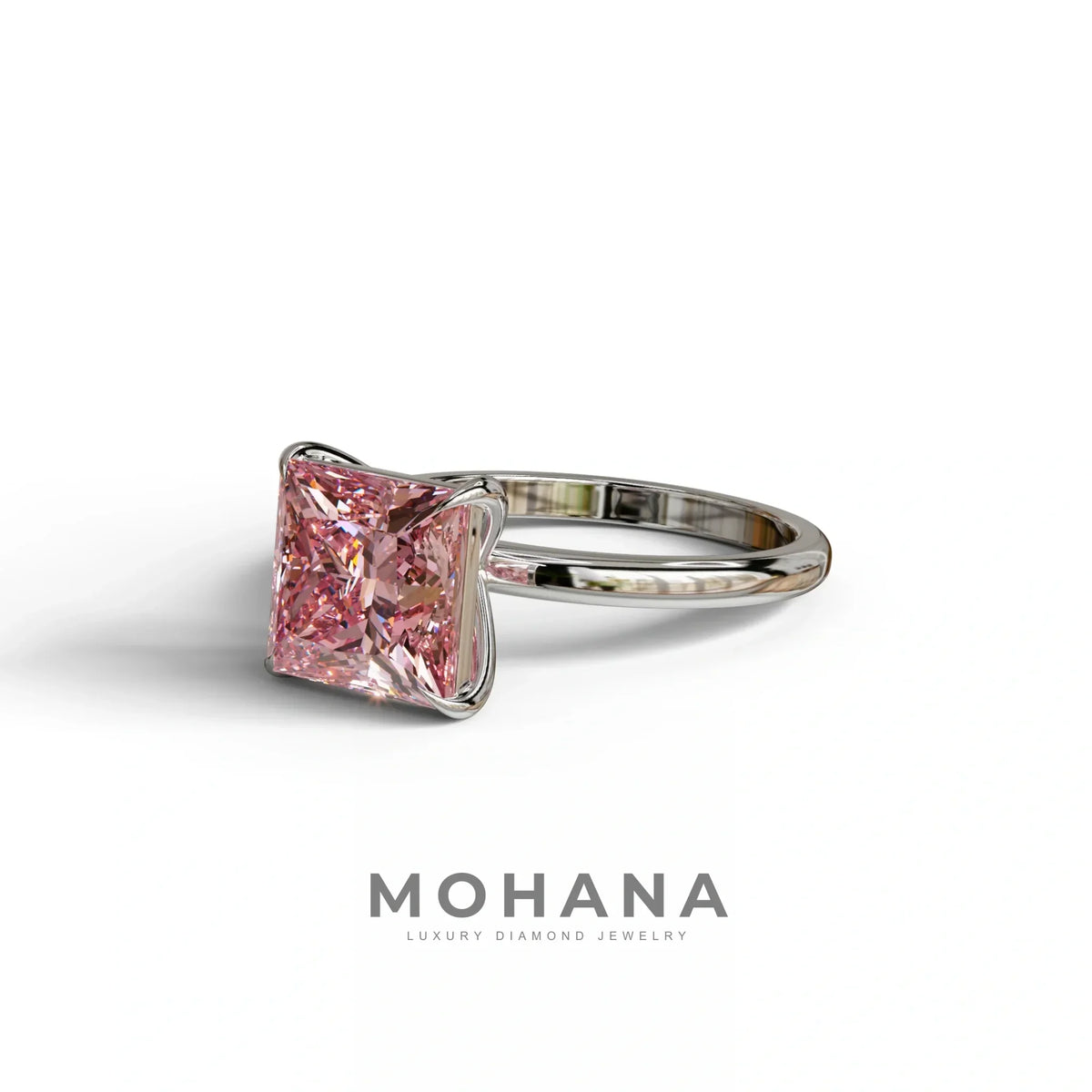 Pink Princess Cut Solitaire Lab Grown Diamond Engagement Ring - Speyeria