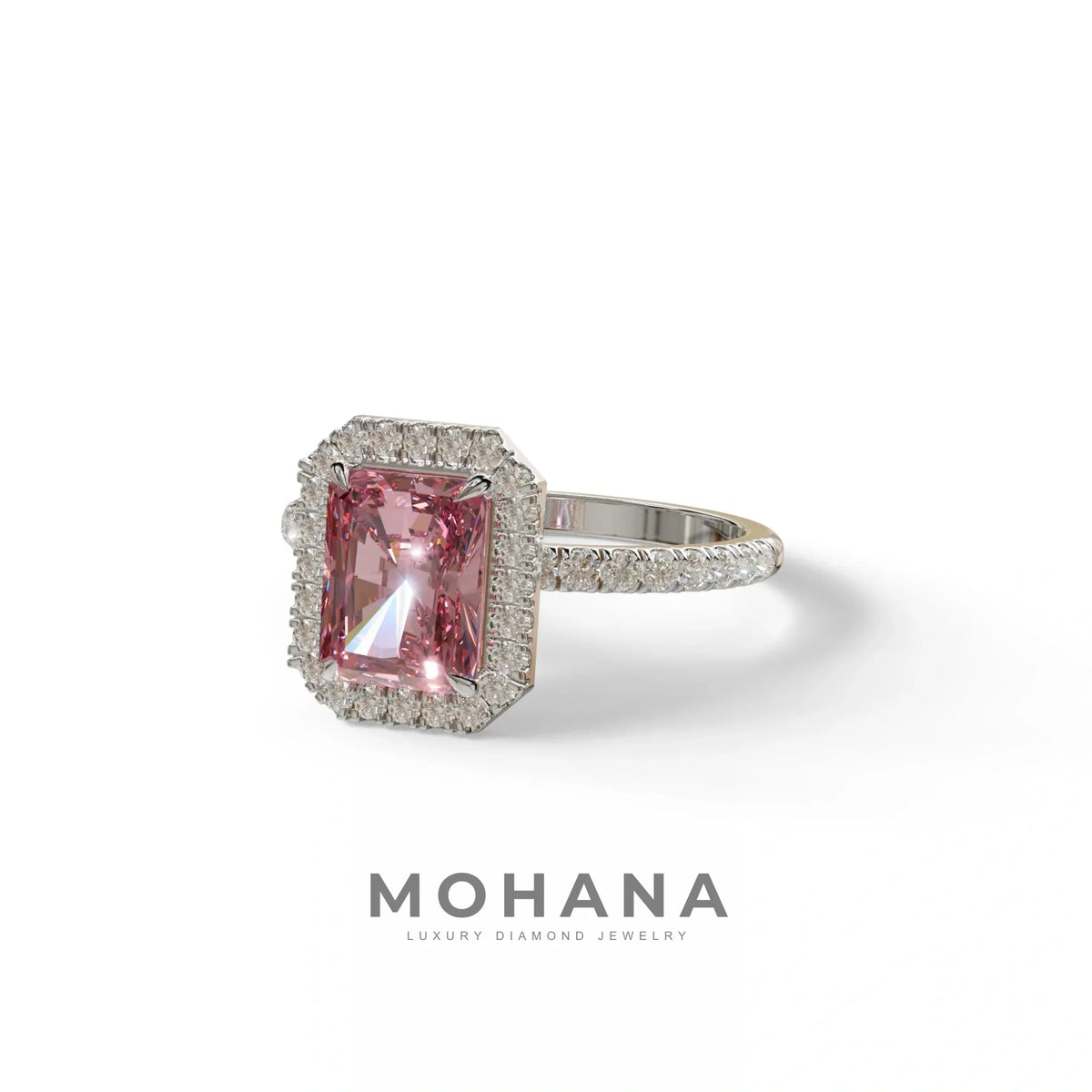 Pink Radiant Cut Halo & Pave Lab Grown Diamond Engagement Ring - Madison