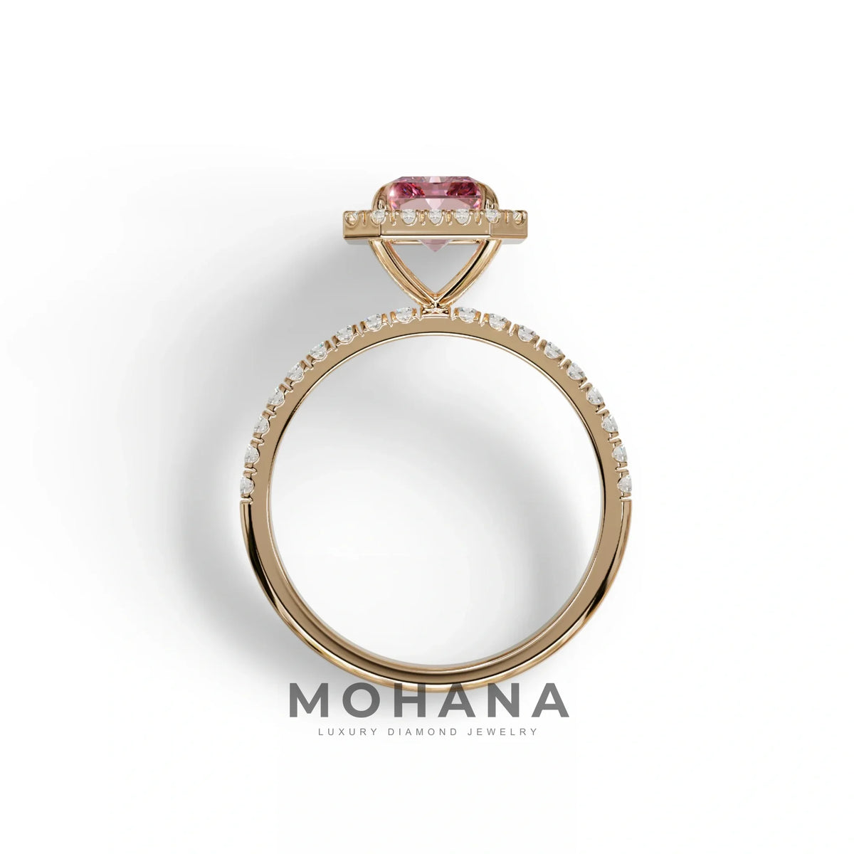 Pink Radiant Cut Halo & Pave Lab Grown Diamond Engagement Ring - Madison