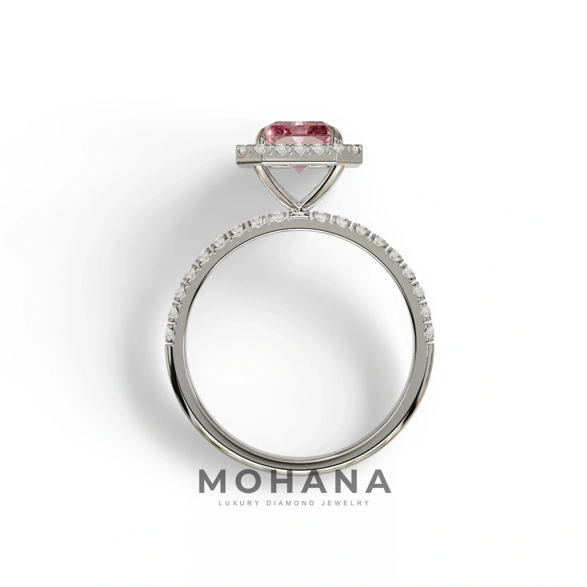 Pink Radiant Cut Halo & Pave Lab Grown Diamond Engagement Ring - Madison
