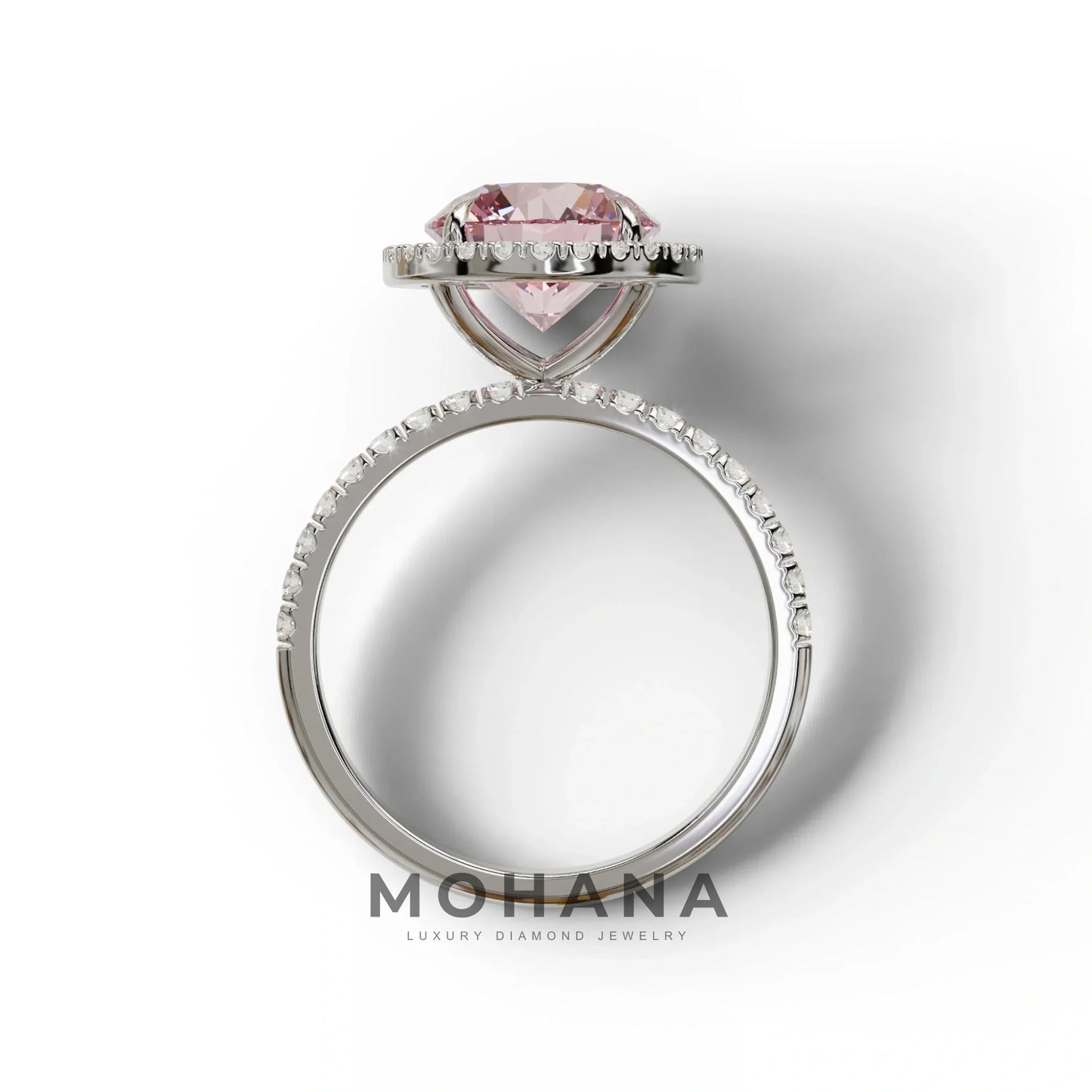 Halo & Pave Setting Round Pink Lab Diamond Ring - Flutura