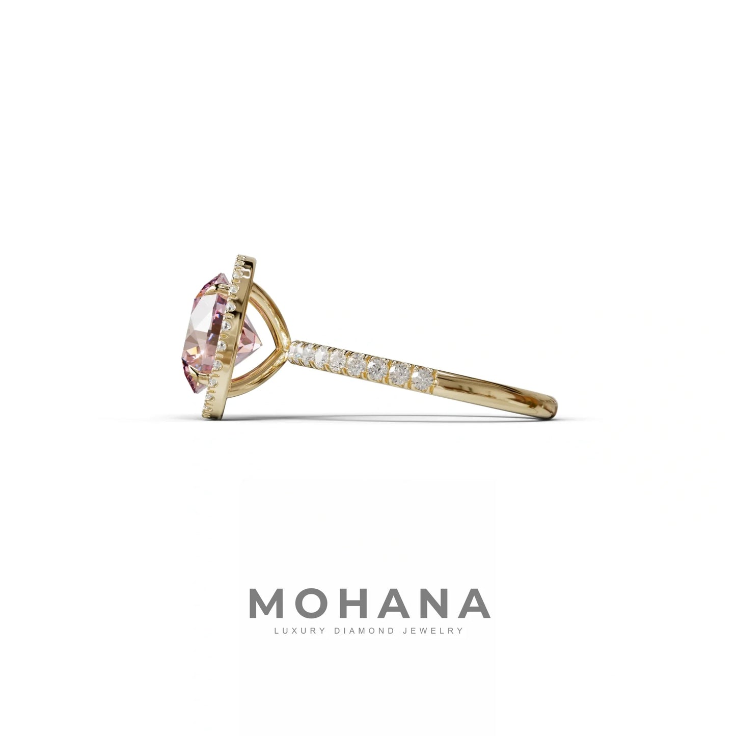 Halo & Pave Setting Round Pink Lab Diamond Ring - Flutura