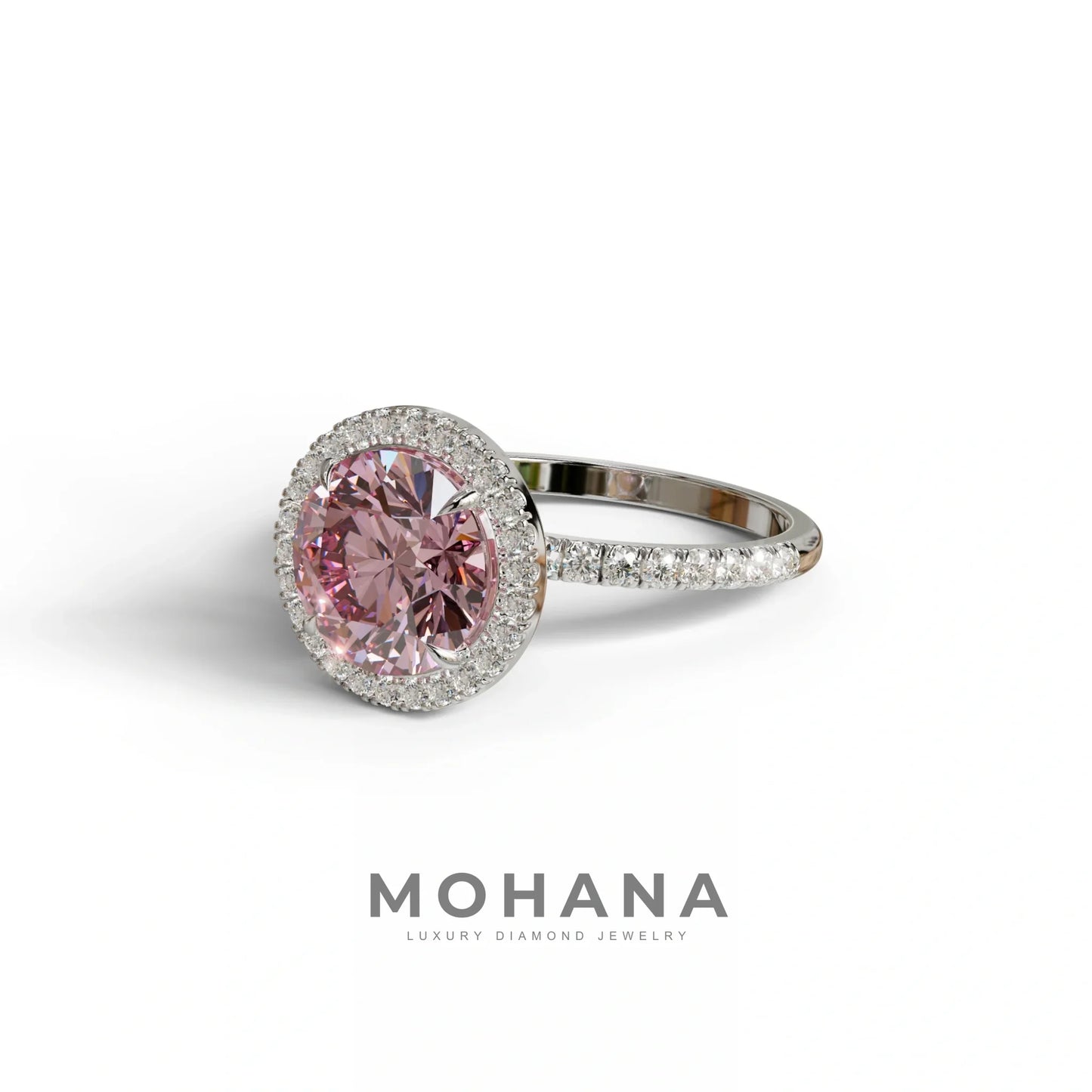 Halo & Pave Setting Round Pink Lab Diamond Ring - Flutura