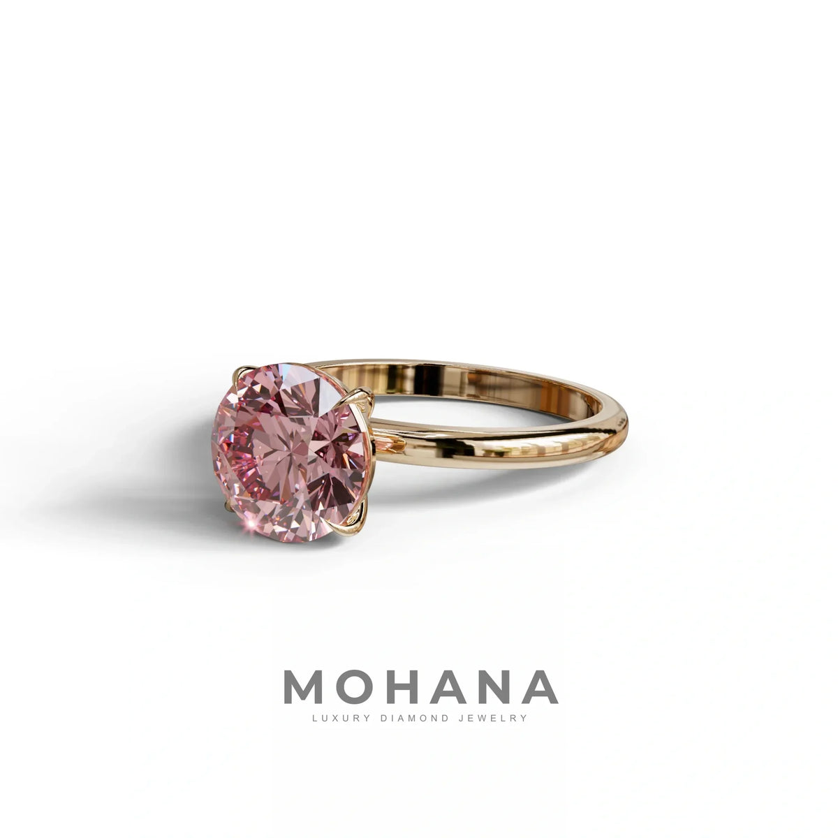 Pink Round Cut Solitaire Lab Diamond Engagement Ring - Italia