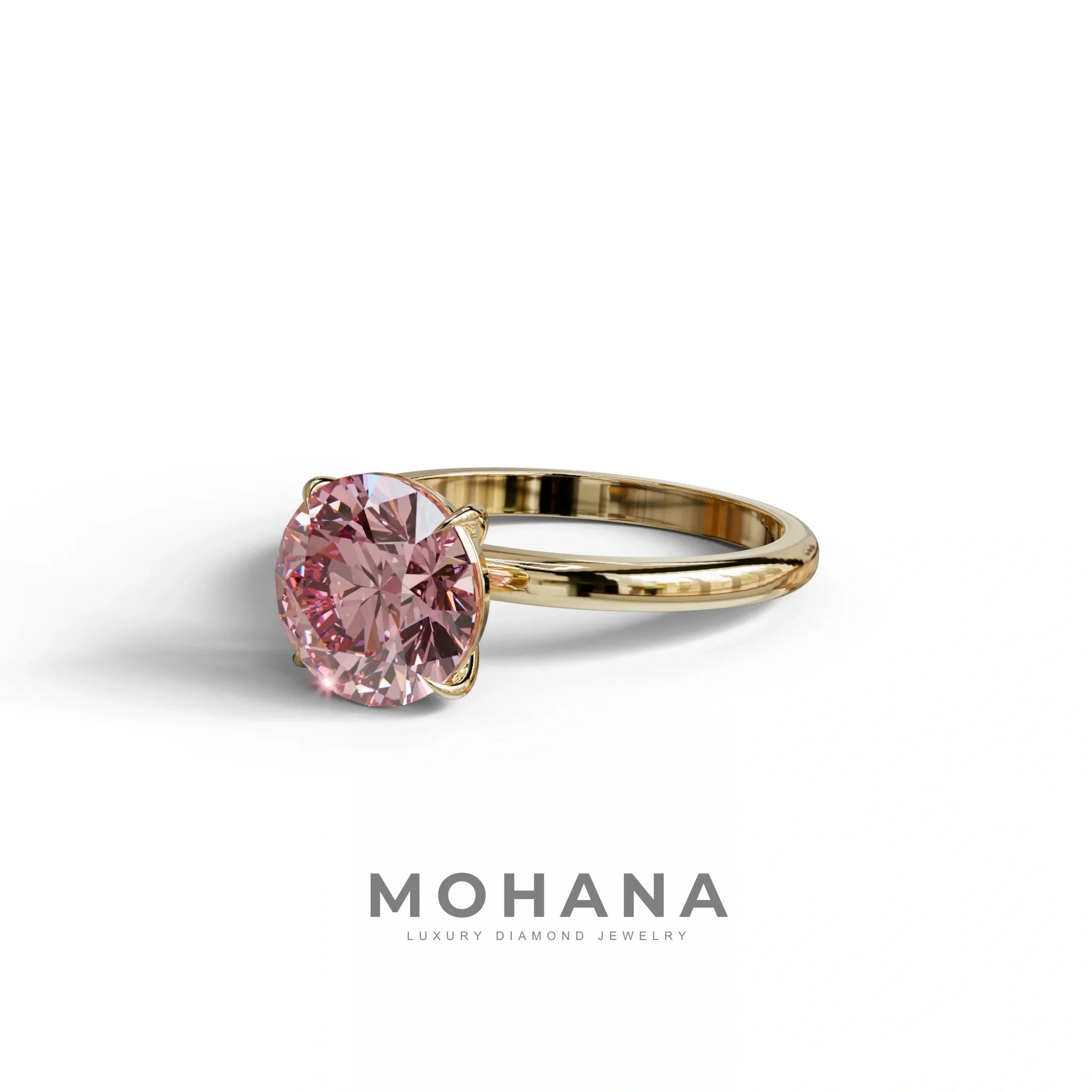 Pink Round Cut Solitaire Lab Diamond Engagement Ring - Italia