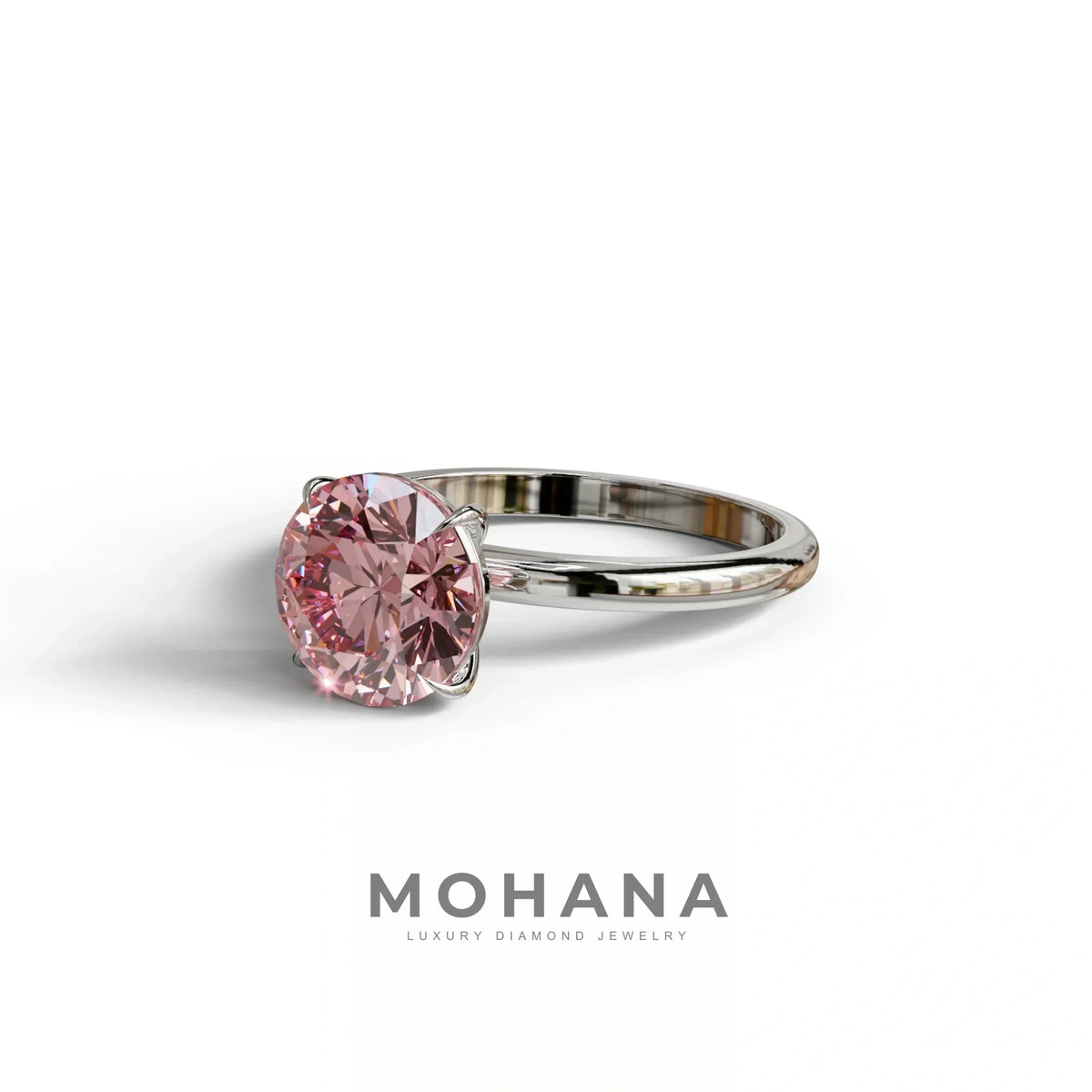 Pink Round Cut Solitaire Lab Diamond Engagement Ring - Italia