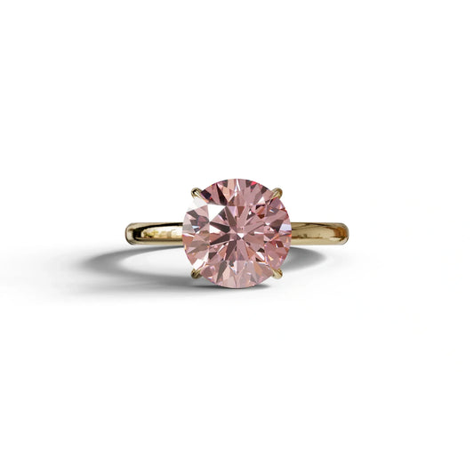 Pink Round Cut Solitaire Lab Diamond Engagement Ring - Italia - 2 Carat / 10K Solid Gold / Yellow Gold