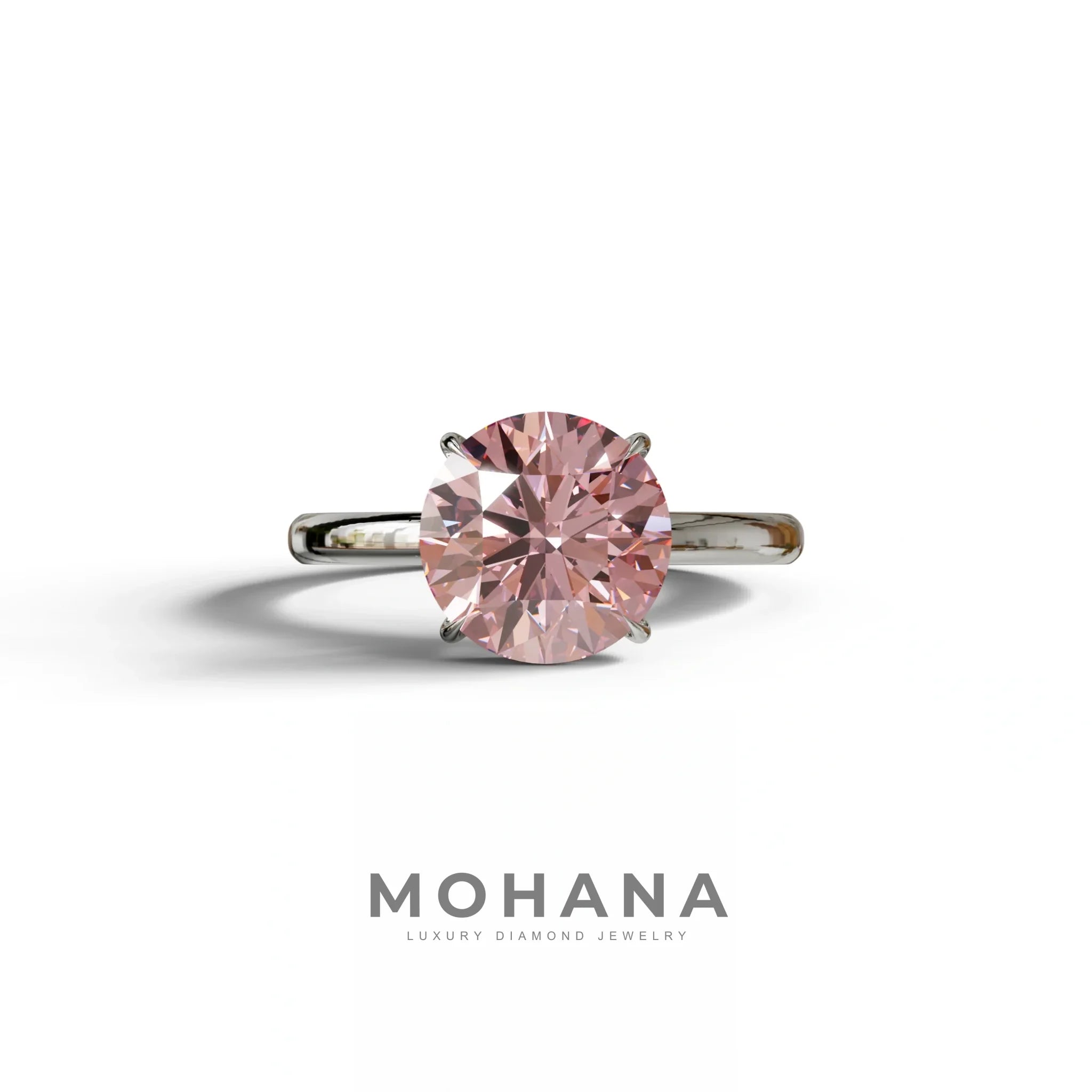 Pink Round Cut Solitaire Lab Diamond Engagement Ring - Italia - 2 Carat / 10K Solid Gold / White Gold