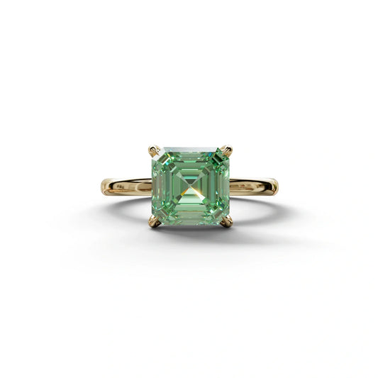 Green Asscher Cut Solitaire Lab Grown Diamond Engagement Ring - Fabriciana - 2 Carat / 10K Solid Gold / Yellow Gold
