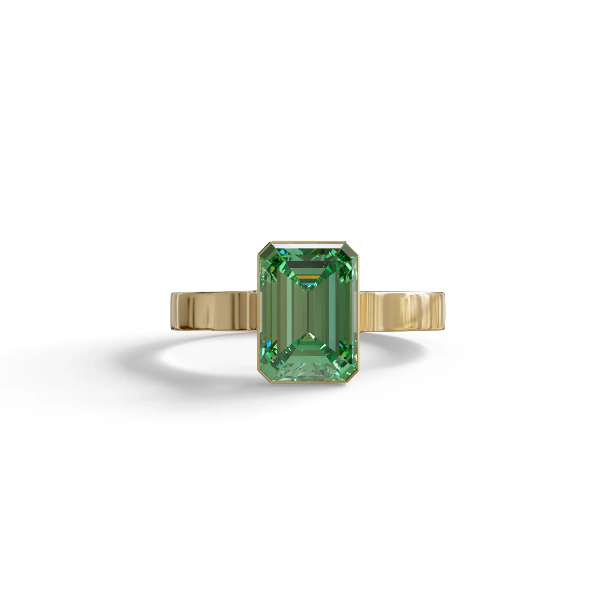 Fancy Vivid Green Emerald Cut 3 Carat lab grown Diamond Engagement Ring- Zelora - 10K Solid Gold / Yellow Gold