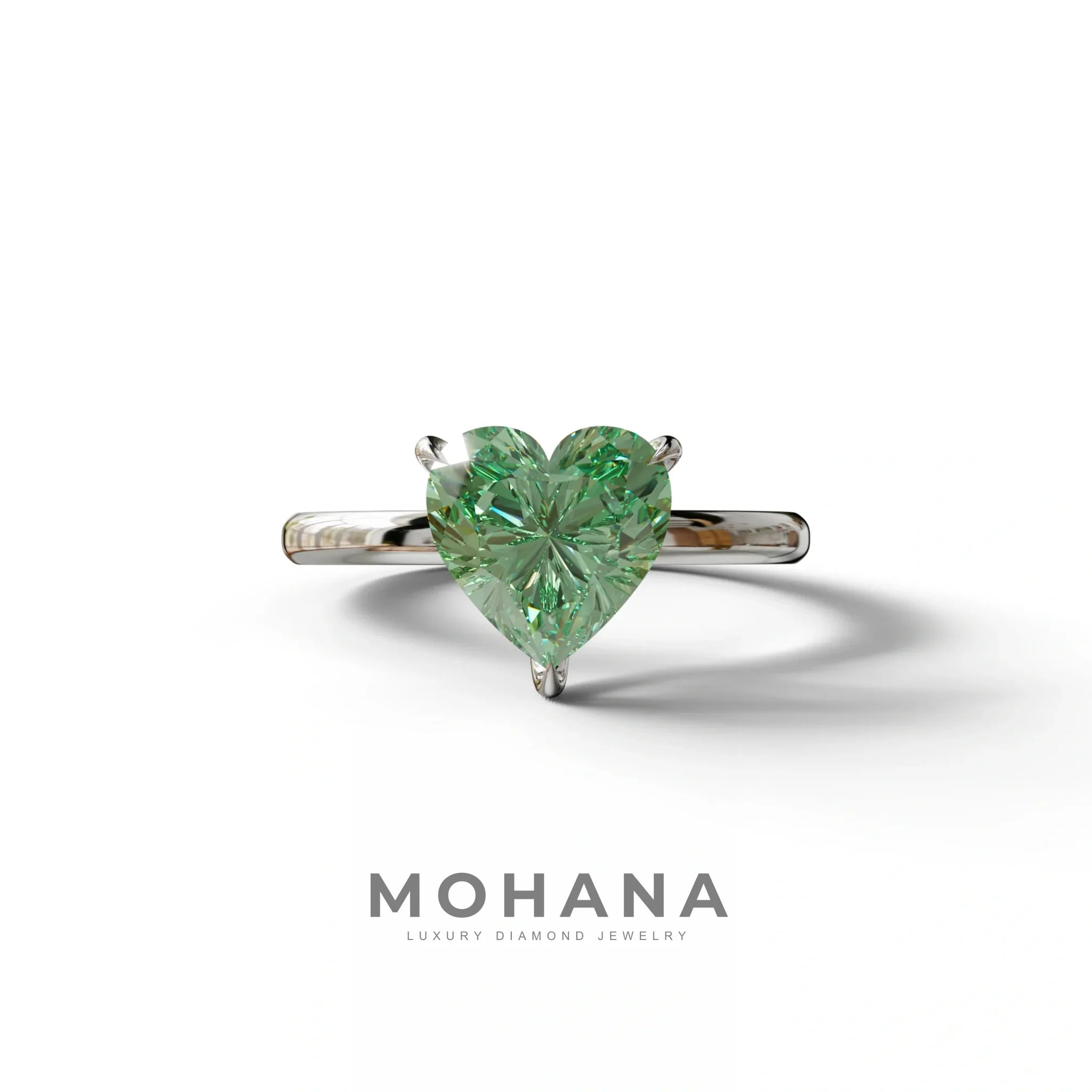 Green Heart Cut Solitaire Lab Grown Diamond Engagement Ring - Mellow - 2 Carat / 10K Solid Gold / White Gold