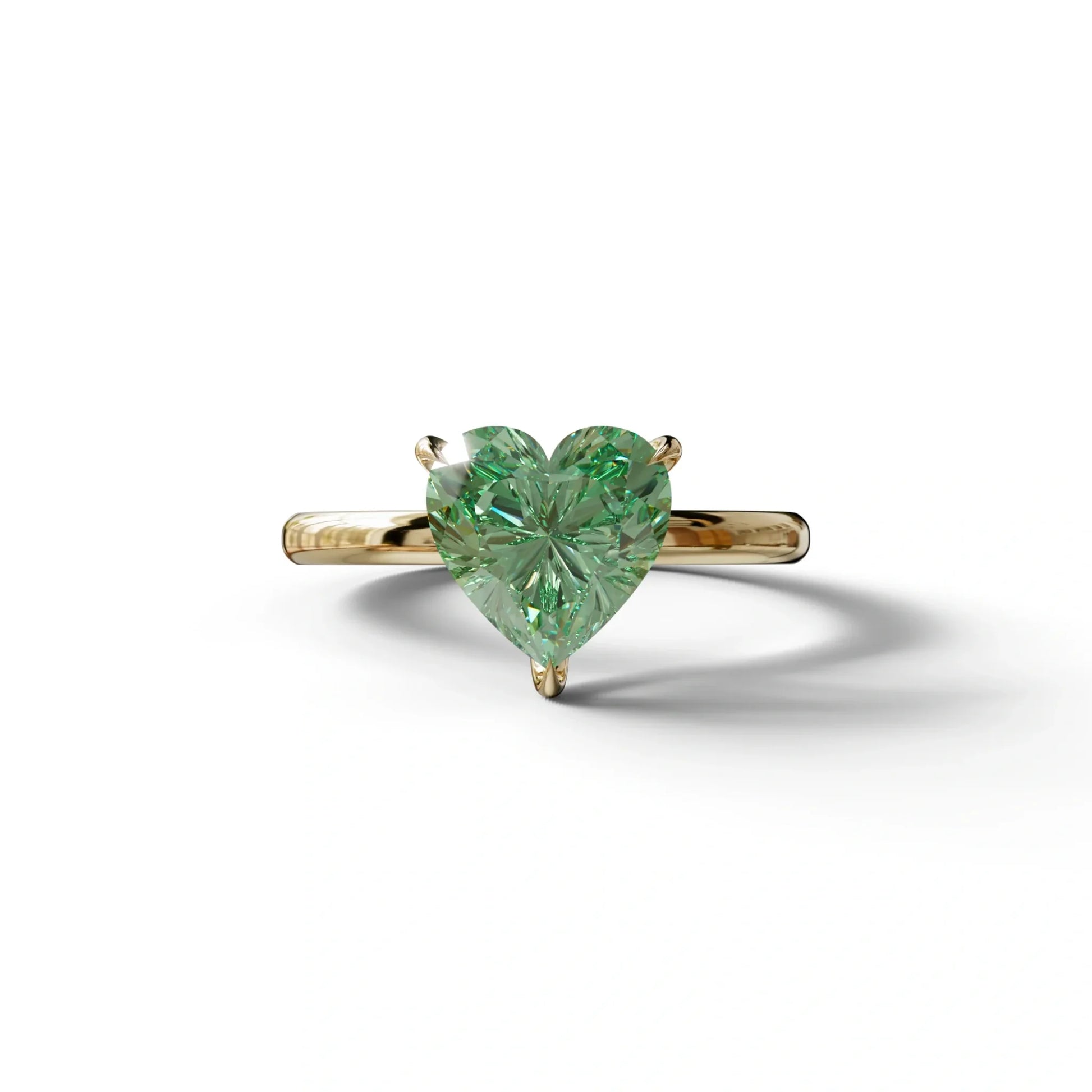 Green Heart Cut Solitaire Lab Grown Diamond Engagement Ring - Mellow - 2 Carat / 10K Solid Gold / Yellow Gold