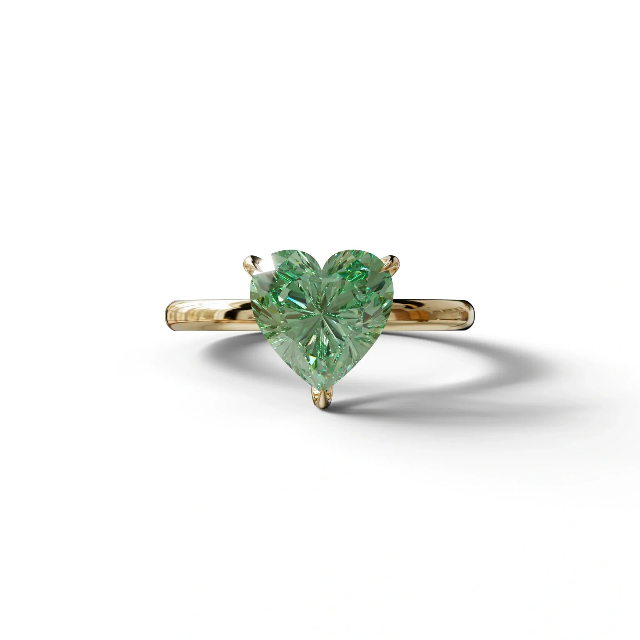 Green Heart Cut Solitaire Lab Grown Diamond Engagement Ring - Mellow - 2 Carat / 10K Solid Gold / Yellow Gold