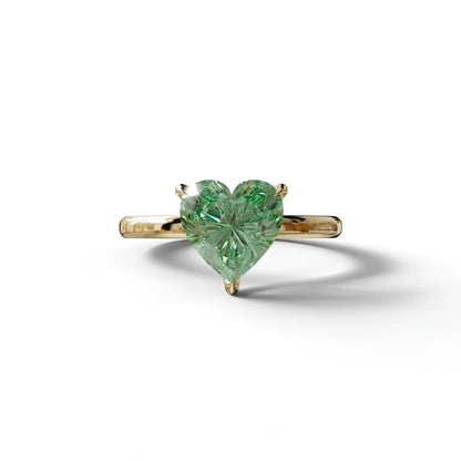 Green Heart Cut Solitaire Lab Grown Diamond Engagement Ring - Mellow - 2 Carat / 10K Solid Gold / Yellow Gold