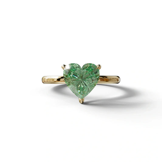 Green Heart Cut Solitaire Lab Grown Diamond Engagement Ring - Mellow - 2 Carat / 10K Solid Gold / Yellow Gold