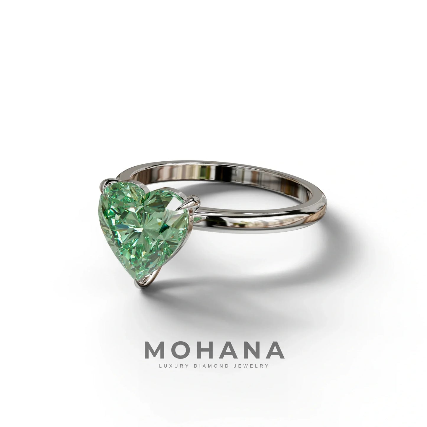 Green Heart Cut Solitaire Lab Grown Diamond Engagement Ring - Mellow